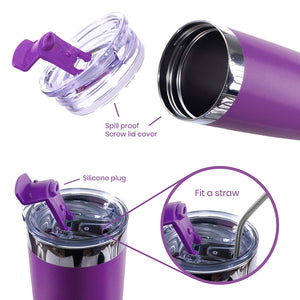 DRINCO®  20oz Insulated Tumbler w/Spill Proof Lid, 2 Straws(Purple)