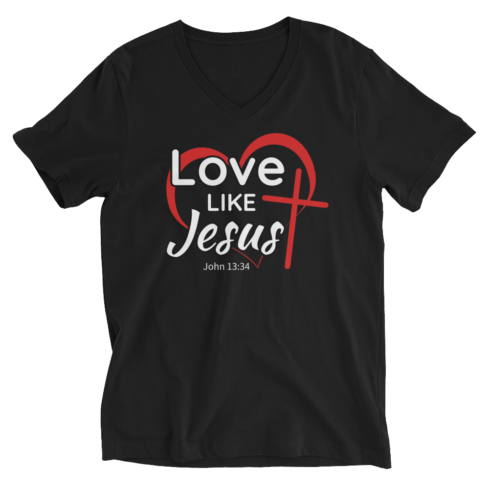 Love Like Jesus (John 13:34), Adult V-Neck T-Shirt, Black