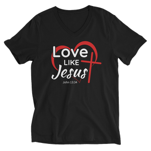 Love Like Jesus (John 13:34), Adult V-Neck T-Shirt, Black