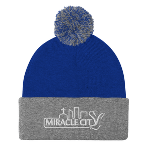 Miracle City Logo, Embroidered Pom-Pom Beanie