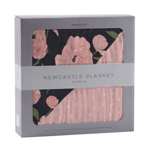 Newcastle Blanket, 100% Natural Bamboo Muslin, Peonies and Pearl Polka Dot